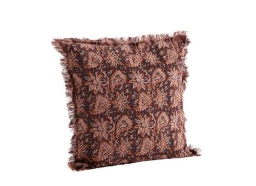Housse de coussin bordeaux imprimé avec franges Madam Stoltz