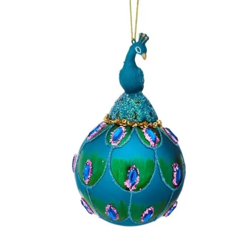 Boule de Noël "Le Paon" en verre et strass Sass & Belle