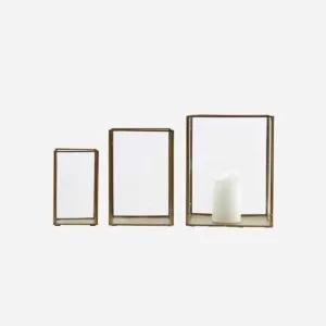 Lot de 3 lanternes en verre et métal doré House Doctor