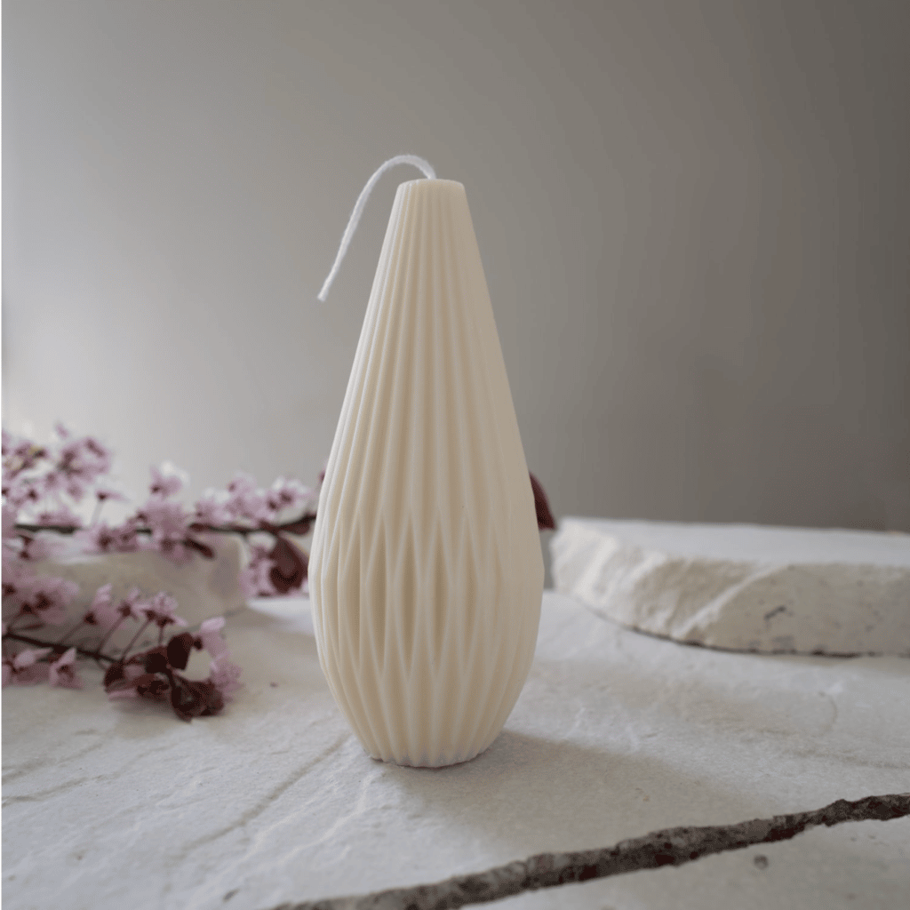 Bougie sculpture décorative artisanale cire naturelle de soja sans parfum  poire perlé