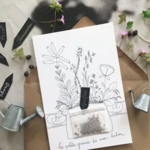 Carte illustrée avec sachet de graines à planter Papillonnage