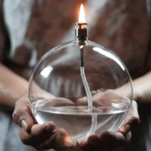 Lampe à huile ronde « Classique » – Taille S / M / L en verre lisse Peri Living