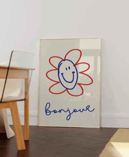 Affiche illustrée smiley "Bonjour" format A3 – Image 2