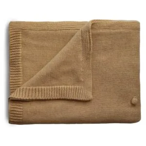 Couverture Enfant tricotée en coton bio couleur moutarde – Mushie