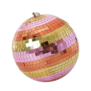 Boule à facettes rayée rose et dorée – boule disco 25 cm