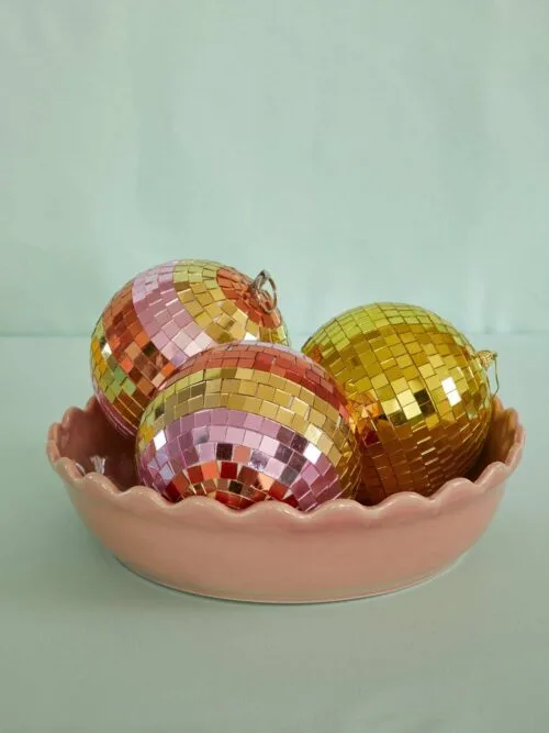 Boule à facettes rayée rose et dorée - boule disco 15 cm – Image 2