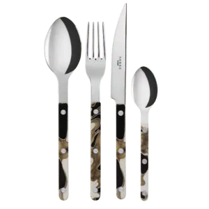 Set de 4 couverts de table, collection Bistrot motif « Dune, Noir »