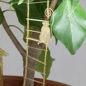 Mini décor « Cabane dans les arbres » pour plante en laiton doré