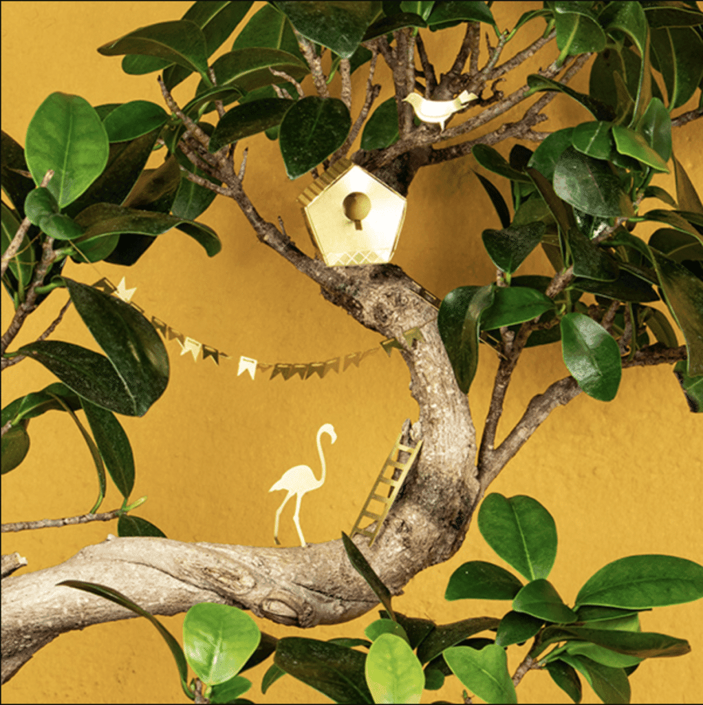 Mini décor pour plante "Nichoir à oiseaux" en laiton doré