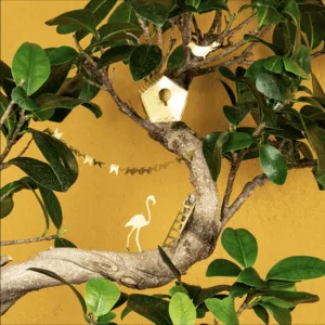 Mini décor pour plante « Nichoir à oiseaux » en laiton doré