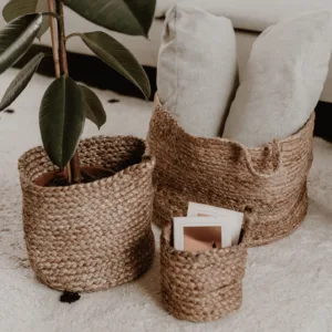 Panier de rangement en jute avec poignées – taille L