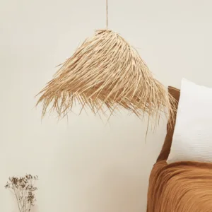Abat-jour marocain « Cône » en feuilles de palmier à franges