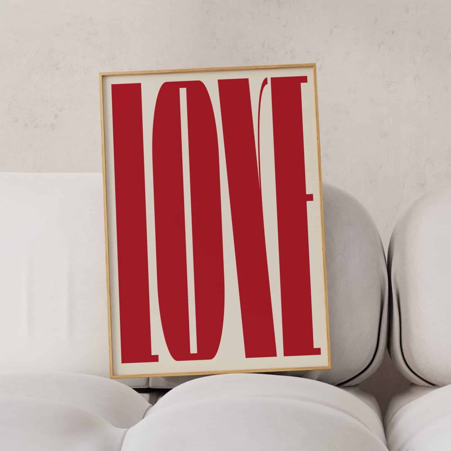 Affiche Love Typographie Rouge A3