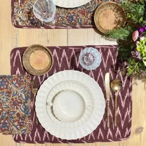 Ensemble set de table ikat « Mauve » réversible et serviette assortie