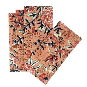 Set de 4 serviettes cocktail en coton imprimé fleuri – 2 coloris au choix