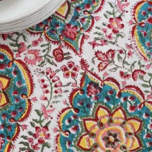 Nappe rectangle en coton imprimé « Holi » – fabrication artisanale