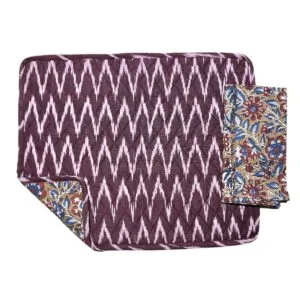 Ensemble set de table ikat « Mauve » réversible et serviette assortie