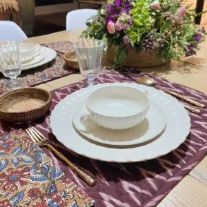 Ensemble set de table ikat « Mauve » réversible et serviette assortie
