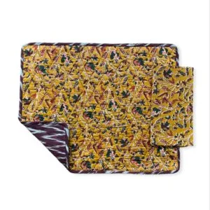 Ensemble set de table ikat « Ocre » réversible et serviette assortie
