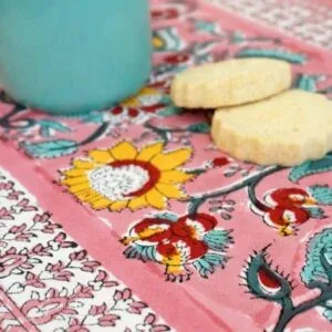 Nappe rectangle en coton imprimé « Rose India »
