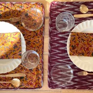 Ensemble set de table ikat « Ocre » réversible et serviette assortie