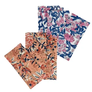 Set de 4 serviettes cocktail en coton imprimé fleuri – 2 coloris au choix