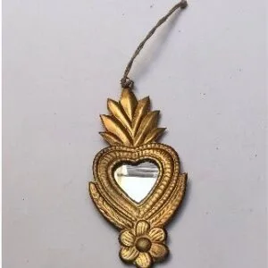 Miroir « Coeur Fleuri » à suspendre en laiton doré