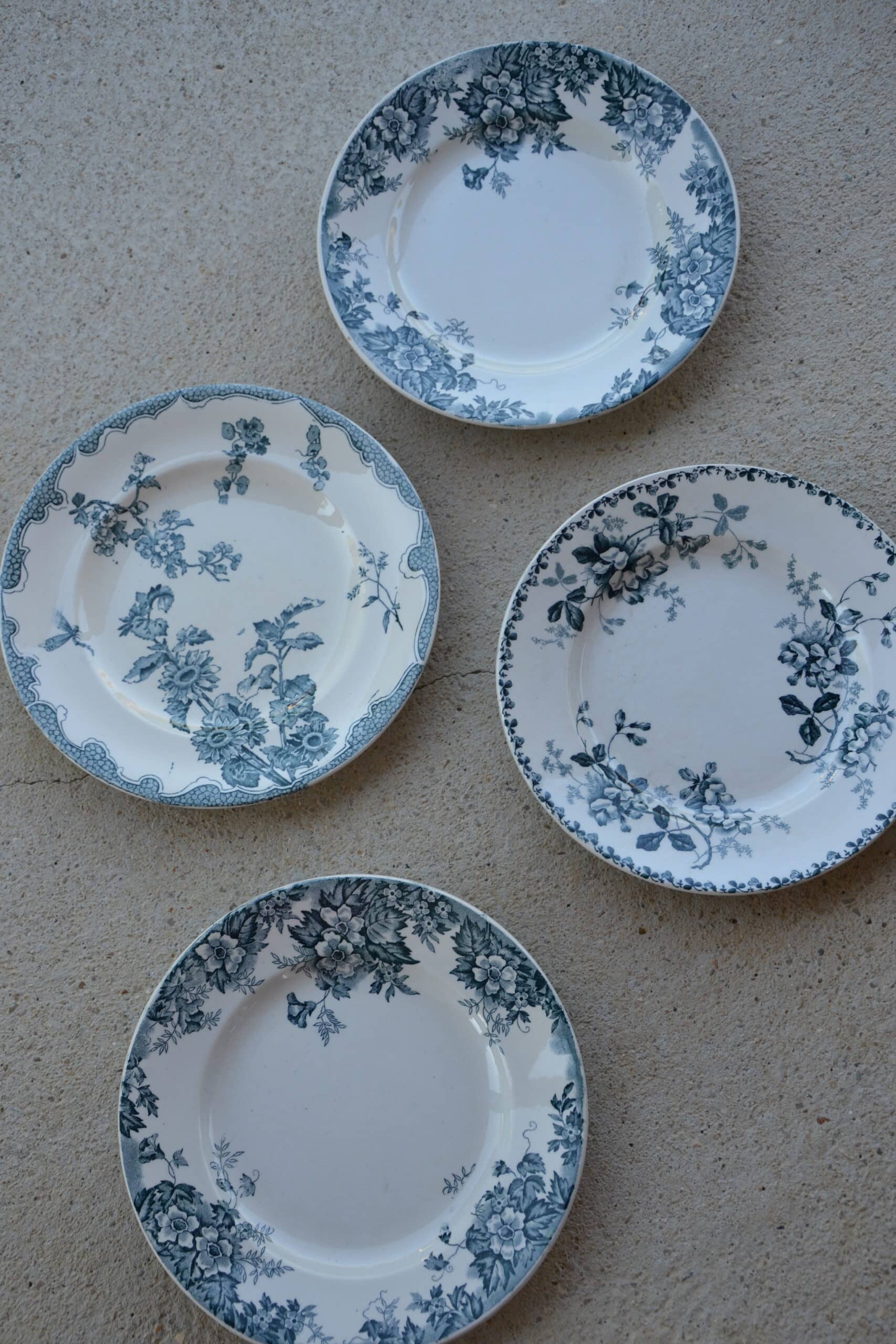 6 assiettes vintage dépareillées porcelaine bleue et blanche - Cottage core  - Lot F