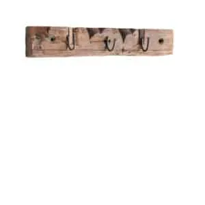 Portemanteau décoratif en bois sculpté recyclé – 3 crochets