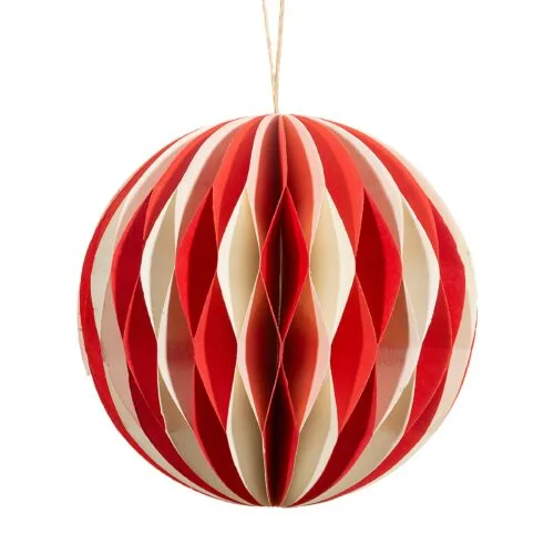 Boule de Noël en papier nid d'abeille rouge et blanc