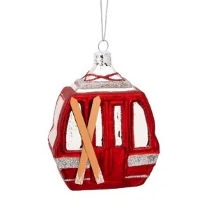 Boule de Noël « Cabine de ski » rouge en verre