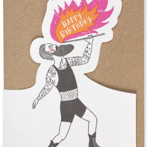 Carte « Joyeux anniversaire » illustration cracheur de feu