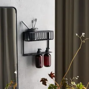 Etagère en acier avec panier et porte-facons « Bath Noir »