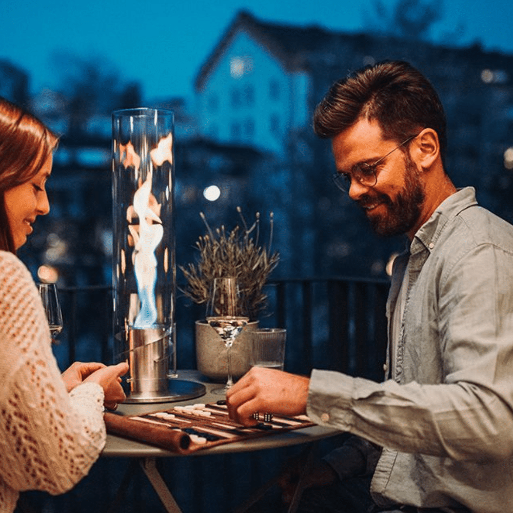 Cheminée de table portable au bioéthanol "SPIN 90 Argent" - petit modèle