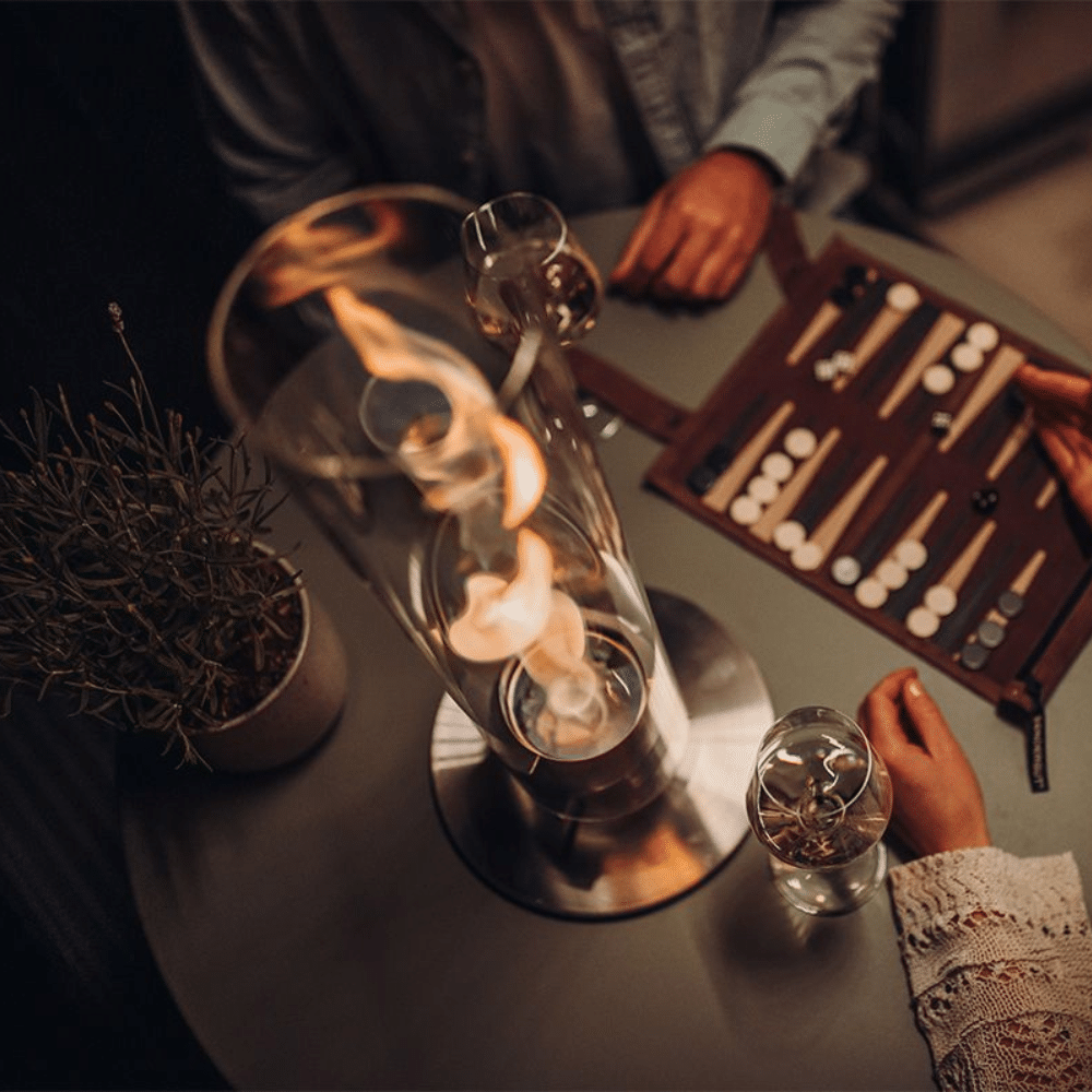 Cheminée de table portable au bioéthanol "SPIN 90 Argent" - petit modèle