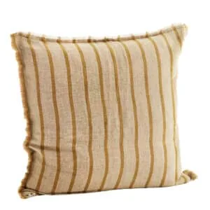Housse de coussin en lin à rayures sable et moutarde Madam Stoltz