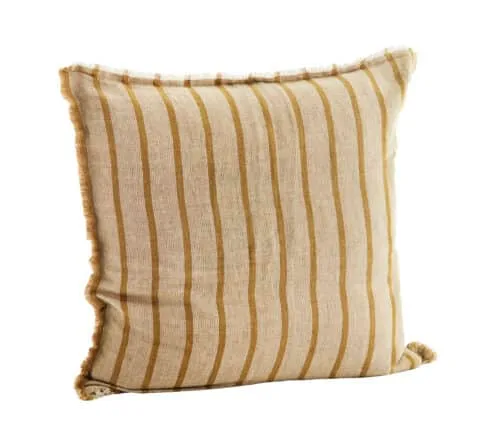 Housse de coussin en lin à rayures sable et moutarde Madam Stoltz