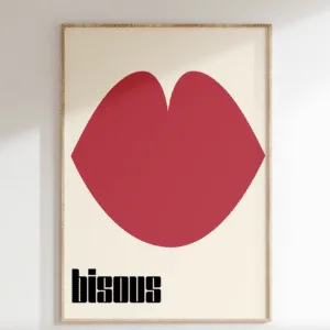 Affiche « Bisous » bouche rouge – A4