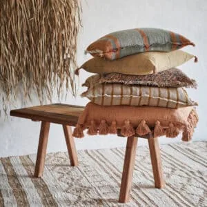 Housse de coussin en lin à rayures sable et moutarde Madam Stoltz