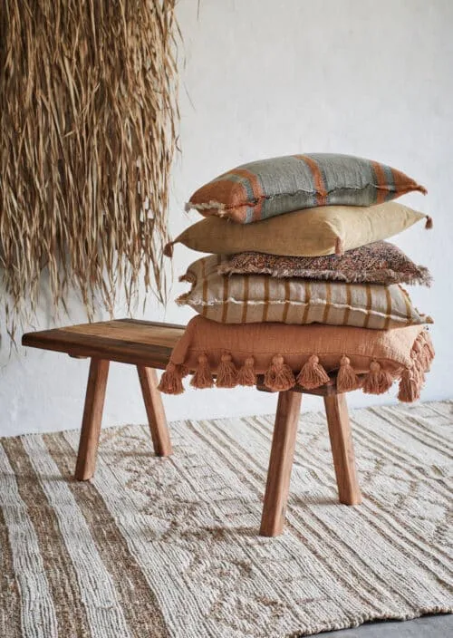 Housse de coussin en lin à rayures sable et moutarde Madam Stoltz
