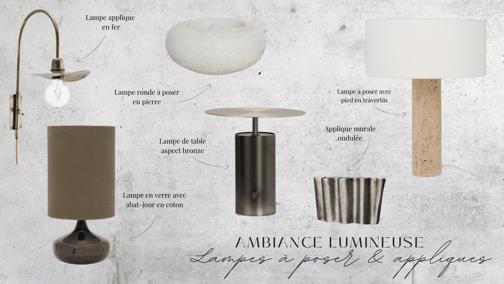 Planche d'inspiration sélection de luminaires pour l'article "Le secret d’une ambiance lumineuse réussie" publié par Twicy Store