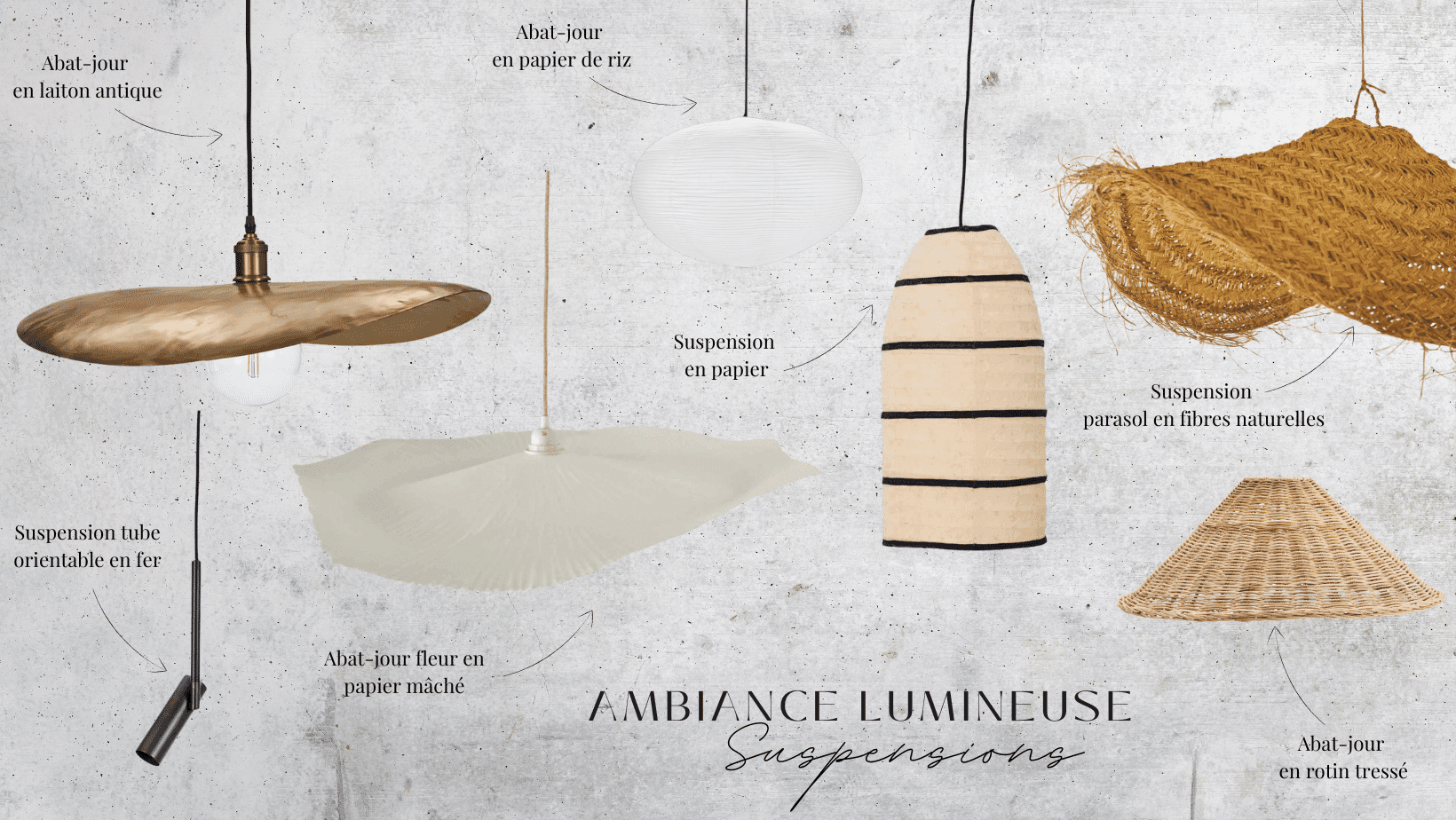 Planche d'inspiration sélection de luminaires pour l'article "Le secret d’une ambiance lumineuse réussie" publié par Twicy Store