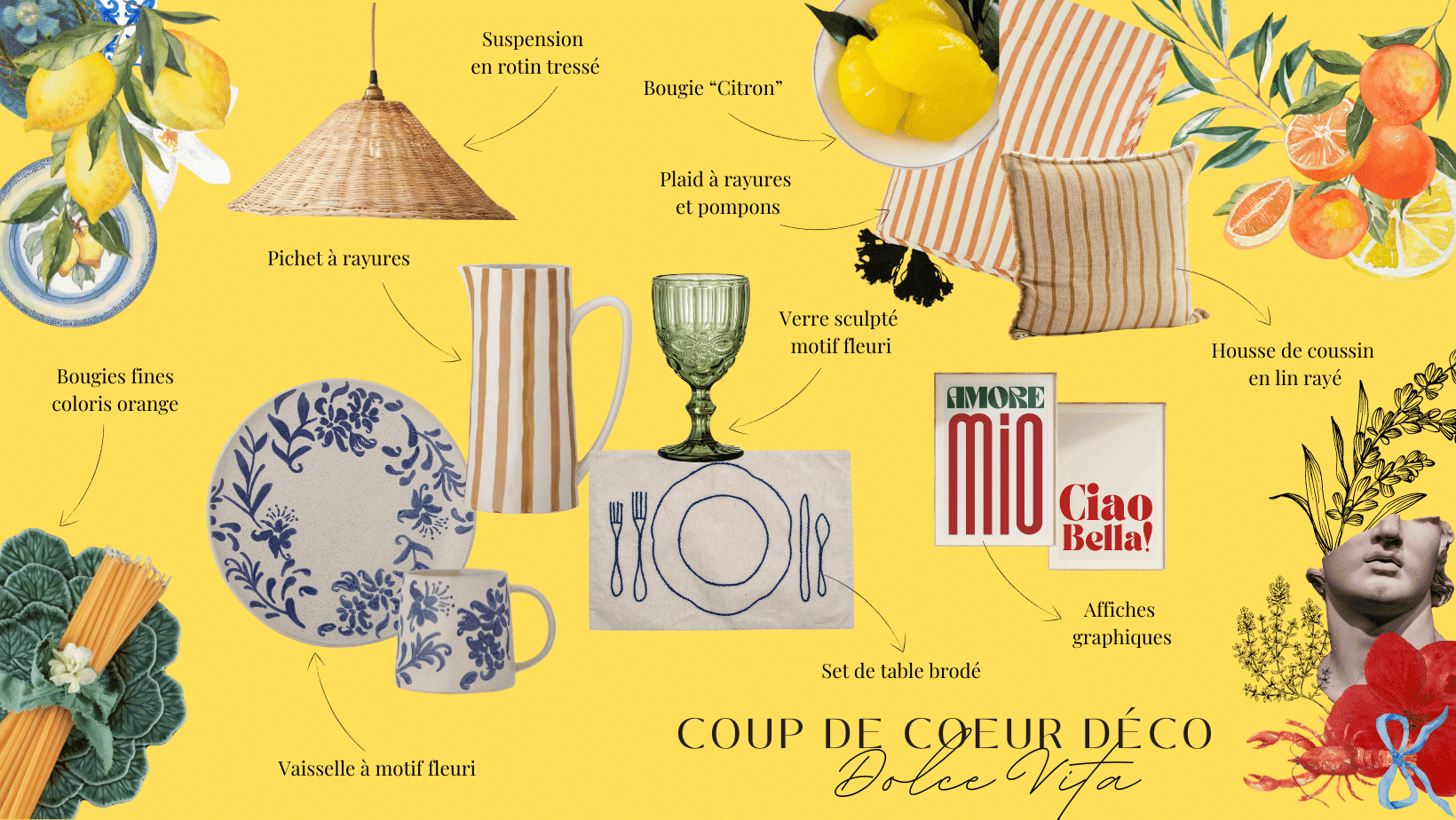 Shopping list illustrant l'article "Coup de cœur : la déco esprit dolce vita" publié sur Twicy Store