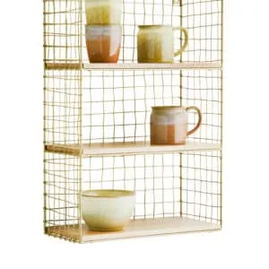 Etagère métallique en laiton doré et bois de manguier – Madam Stoltz