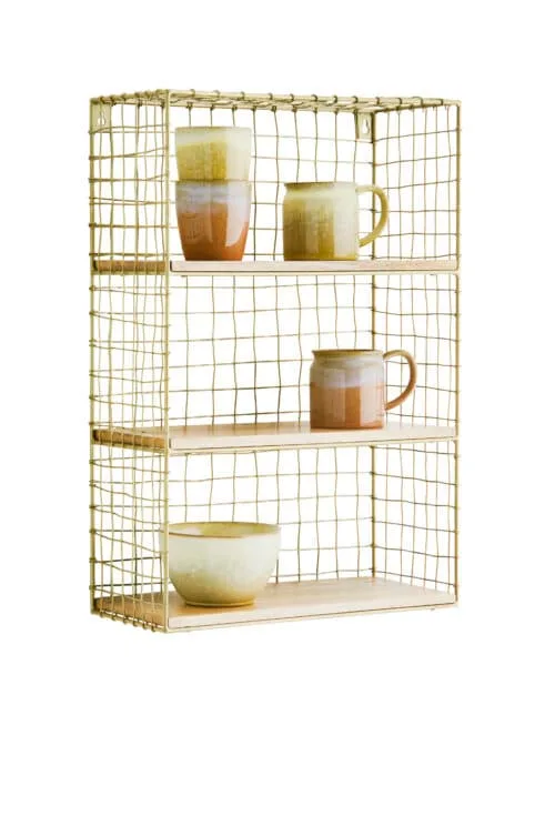 Etagère métallique en laiton doré et bois de manguier - Madam Stoltz