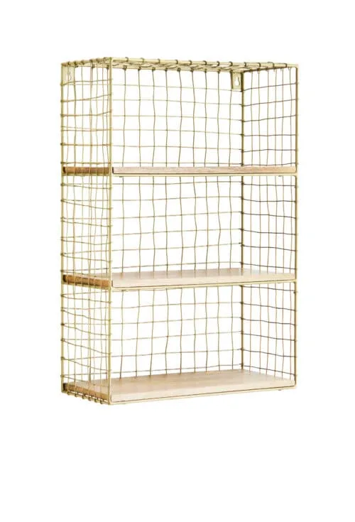 Etagère métallique en laiton doré et bois de manguier - Madam Stoltz