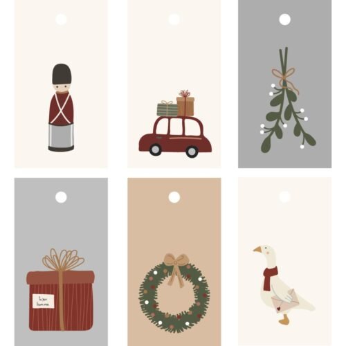 Lot de 6 étiquettes cadeaux illustrées "Noël" - Ib Laursen