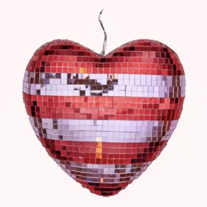 Boule à facettes « Coeur » rayé rose et rouge 23 cm – Rice