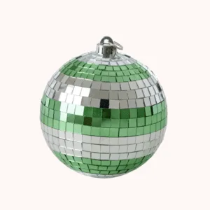 Boule à facettes rayée vert et argent 15 cm – Rice