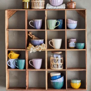 Etagère en bois recyclé, tablette à 16 casiers « Tilo » Bloomingville